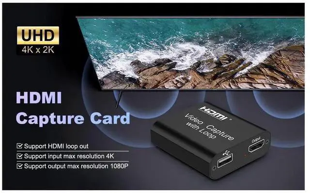 Alt view image 2 of 7 - 4K HDMI Video Capture Card with HDMI Loop Out Port, 1080P 60FPS Game Video Recorder Device for Live Streaming, Broadcast Recording, Online Video Conference Compatible with Laptop PC
