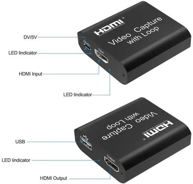 Alt view image 5 of 7 - 4K HDMI Video Capture Card with HDMI Loop Out Port, 1080P 60FPS Game Video Recorder Device for Live Streaming, Broadcast Recording, Online Video Conference Compatible with Laptop PC