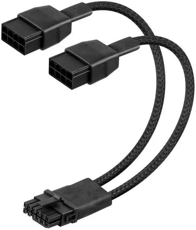Main image of 16AWG PCIE 5.0 12VHPWR 16Pin (12+4) GPU Power Extension Cable, Male to Dual 8Pin PCIe Female Sleeved Splitter Cord for RTX 40 50 Series Graphics Card, 0.3M / 0.98FT Length