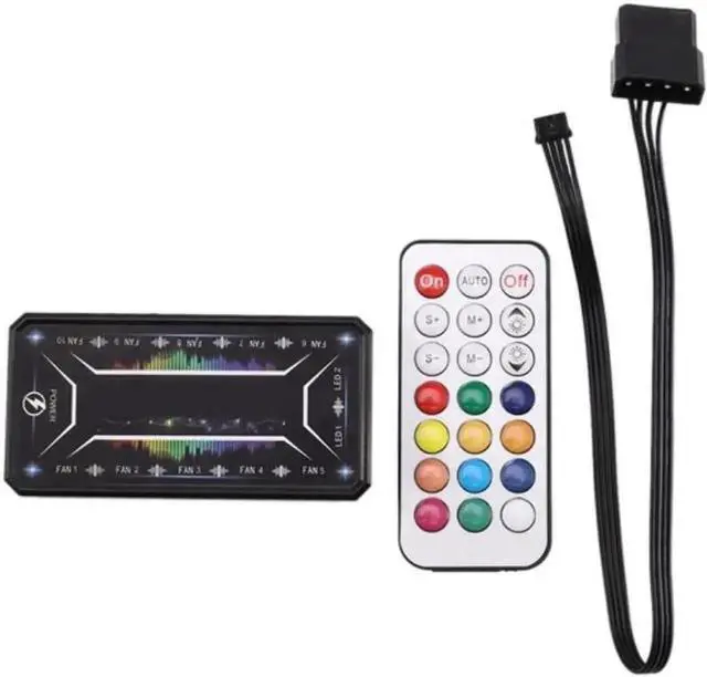 Main image of PC Case RGB Fan Controller Hub with Wireless Remote Control, Fan Speed & LED Color Modes Adjustment Panel, Supports Up to 10 RGB Cooling Fans for Gaming Chassis Lighting Customization, 1 Piece Control