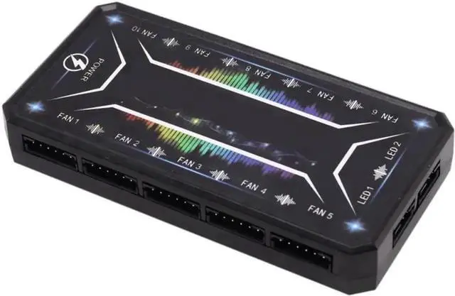 Alt view image 2 of 4 - PC Case RGB Fan Controller Hub with Wireless Remote Control, Fan Speed & LED Color Modes Adjustment Panel, Supports Up to 10 RGB Cooling Fans for Gaming Chassis Lighting Customization, 1 Piece Control