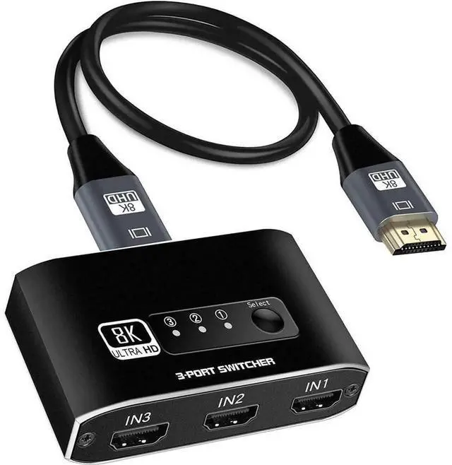Main image of Aluminum Alloy HDMI 2.1 Switch 3 in 1 Out, 3x1 8K@60Hz HDMI Video Switcher Selector, Support 4K@120Hz Ultra HD, Compatible with Game Consoles, Fire TV Stick and Media Playback Devices