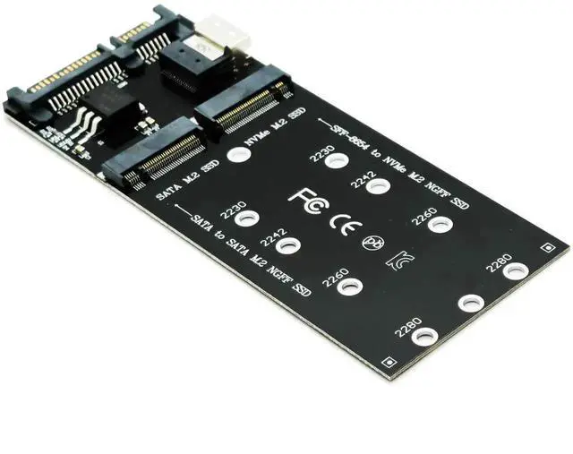 Alt view image 2 of 5 - 2-in-1 Combo M.2 NVMe to SFF-8654 Slimline SAS PCIe & NGFF to SATA Adapter Card, Dual M.2 SSD Converter Board, Clearly Not Support NVMe SSD to SATA or M.2 SATA to SFF-8654 Protocol Conversion
