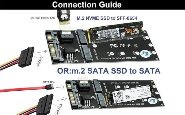 Alt view image 4 of 5 - 2-in-1 Combo M.2 NVMe to SFF-8654 Slimline SAS PCIe & NGFF to SATA Adapter Card, Dual M.2 SSD Converter Board, Clearly Not Support NVMe SSD to SATA or M.2 SATA to SFF-8654 Protocol Conversion