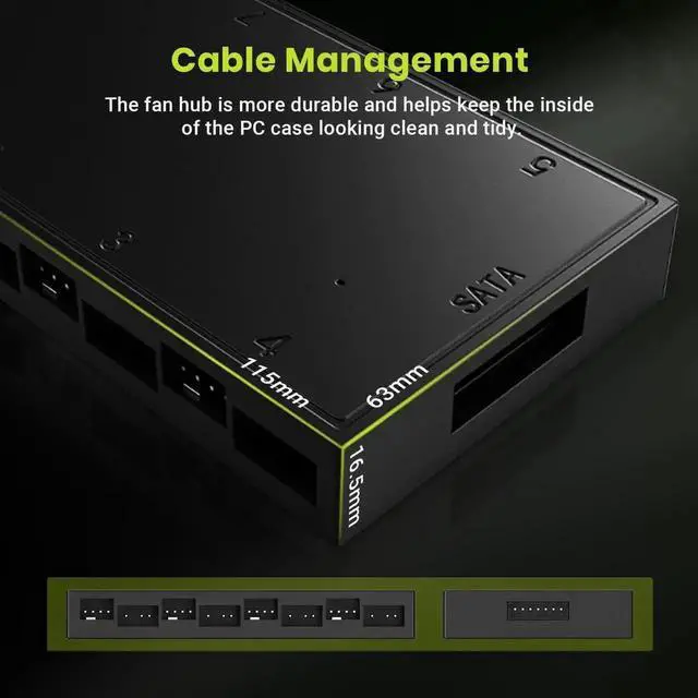 Alt view image 2 of 7 - ID-COOLING HA-08 PWM ARGB Fan Hub, 8×4Pin PWM Fan Ports & 8×5V 3Pin ARGB Ports, SATA Powered Motherboard RGB Sync Fan Speed Controller for PC Case Cooling Fans