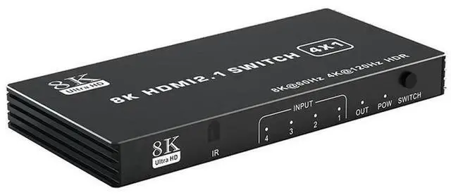 Alt view image 7 of 7 - 4-Port 8K HDMI 2.1 Switch 4 in 1 Out Video Selector Box, Support 8K@60Hz, 4K@120Hz, HDR and 3D, Equipped with IR Remote Control, Compatible with Xbox Series X, PS5, Desktop PC, Projector and Media Pla