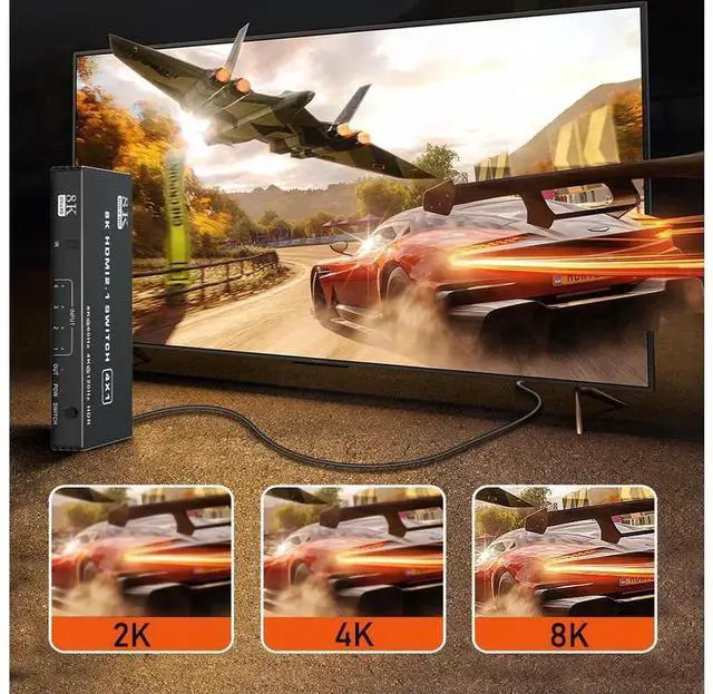 Alt view image 5 of 7 - 4-Port 8K HDMI 2.1 Switch 4 in 1 Out Video Selector Box, Support 8K@60Hz, 4K@120Hz, HDR and 3D, Equipped with IR Remote Control, Compatible with Xbox Series X, PS5, Desktop PC, Projector and Media Pla