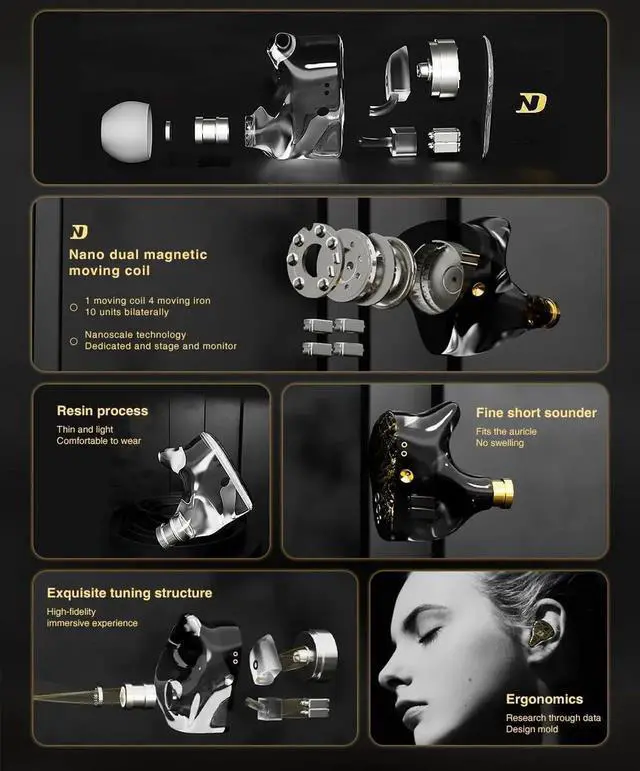 Alt view image 6 of 7 - ND 001 4BA+1DD Hybrid Driver In Ear Monitor IEM Earphones, Professional HiFi Wired Earbuds with Deep Bass, Detachable Tangle-Free Cable for Stage Monitoring, Studio Recording & Audiophile Listening