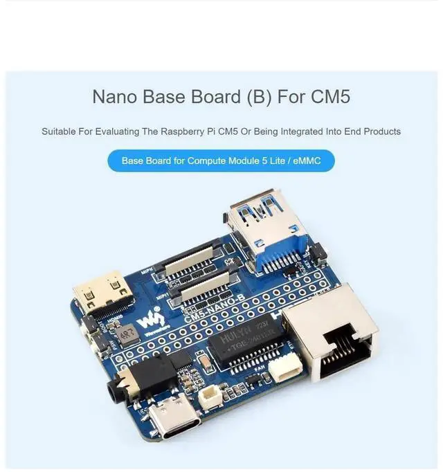 Alt view image 4 of 5 - Nano Base Board (B) for Raspberry Pi Compute Module 5 Lite/eMMC, Ultra Compact CM5 Mini Carrier Expansion Board Integrated with Gigabit Ethernet, HDMI, USB, MIPI, GPIO and Multiple Peripheral Interfac