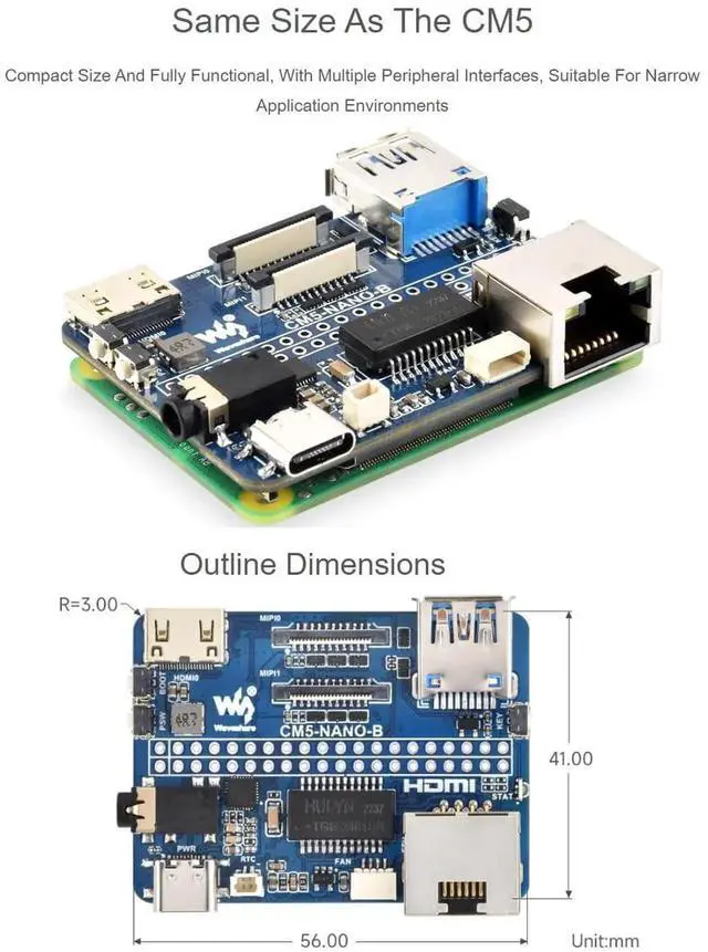 Alt view image 2 of 5 - Nano Base Board (B) for Raspberry Pi Compute Module 5 Lite/eMMC, Ultra Compact CM5 Mini Carrier Expansion Board Integrated with Gigabit Ethernet, HDMI, USB, MIPI, GPIO and Multiple Peripheral Interfac