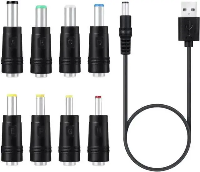 Main image of Universal USB to DC Power Charging Cable 5V Output, Multi Tips DC Adapter Cord with 5.5x2.1mm, 3.5mm, 4.0mm, 4.8mm, 6.4mm Plugs, Replacement Power Supply Wire for Router, LED Strip, Small Electronics