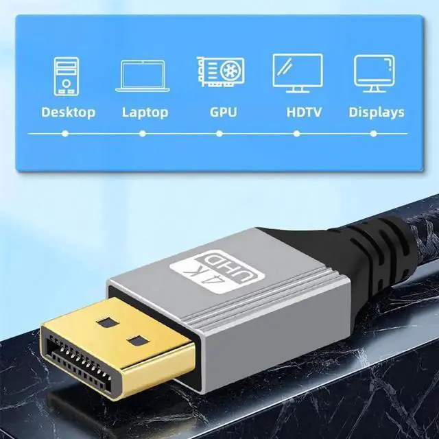 Alt view image 7 of 7 - 90 Degree Left Angled DP to DP Cable 2 Meters, 4K 60Hz Ultra HD DisplayPort Cord with Silver Protective Sleeve, Right Angle Elbow DP Wire for Graphics Card, Desktop PC, Laptop and Gaming Monitor Conne