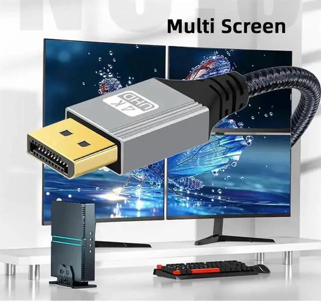 Alt view image 6 of 7 - 90 Degree Left Angled DP to DP Cable 2 Meters, 4K 60Hz Ultra HD DisplayPort Cord with Silver Protective Sleeve, Right Angle Elbow DP Wire for Graphics Card, Desktop PC, Laptop and Gaming Monitor Conne