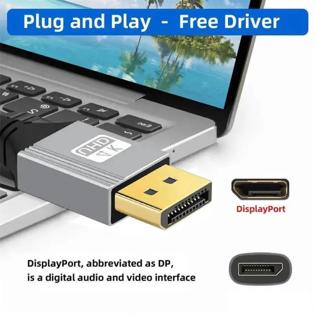 Alt view image 4 of 7 - 90 Degree Left Angled DP to DP Cable 2 Meters, 4K 60Hz Ultra HD DisplayPort Cord with Silver Protective Sleeve, Right Angle Elbow DP Wire for Graphics Card, Desktop PC, Laptop and Gaming Monitor Conne