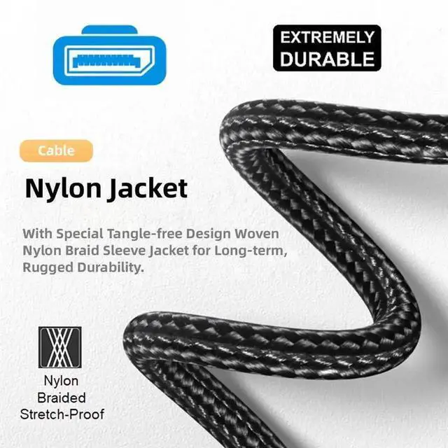 Alt view image 3 of 7 - 90 Degree Left Angled DP to DP Cable 2 Meters, 4K 60Hz Ultra HD DisplayPort Cord with Silver Protective Sleeve, Right Angle Elbow DP Wire for Graphics Card, Desktop PC, Laptop and Gaming Monitor Conne