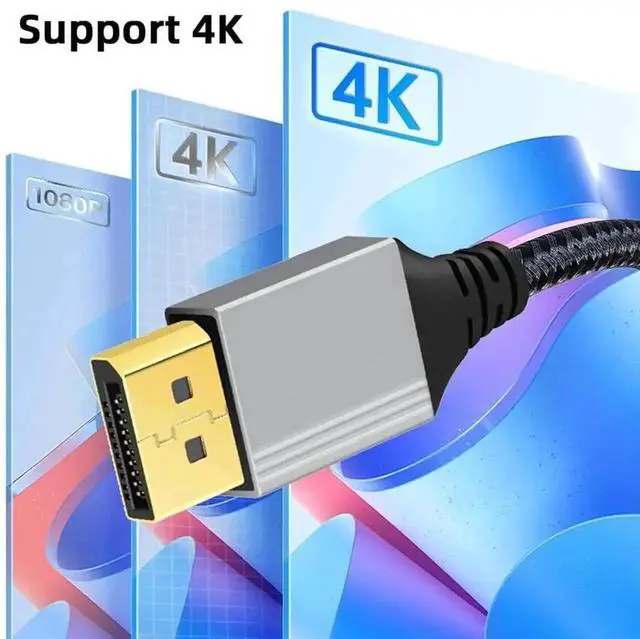 Alt view image 5 of 7 - 90 Degree Left Angled DP to DP Cable 2 Meters, 4K 60Hz Ultra HD DisplayPort Cord with Silver Protective Sleeve, Right Angle Elbow DP Wire for Graphics Card, Desktop PC, Laptop and Gaming Monitor Conne