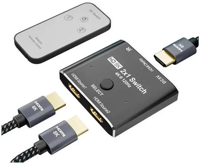 Main image of 8K@60Hz HDMI 2.1 2X1 Switch with IR Remote Control, 2 Input 1 Output HDMI Selector Splitter, Compatible with PS5, Xbox, TV Box, Laptop, Monitor and Projector