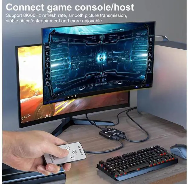 Alt view image 4 of 7 - 8K@60Hz HDMI 2.1 2X1 Switch with IR Remote Control, 2 Input 1 Output HDMI Selector Splitter, Compatible with PS5, Xbox, TV Box, Laptop, Monitor and Projector