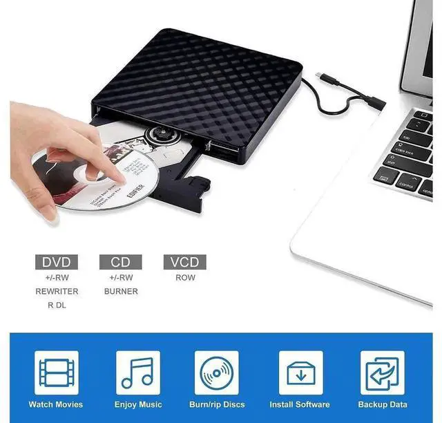 Alt view image 3 of 7 - USB 3.0 Type-C External CD DVD +/-RW Drive, Portable Optical CD ROM Reader Writer Burner, Plug and Play DVD Player Compatible with Laptop, Desktop PC, Windows, Linux and Mac OS System