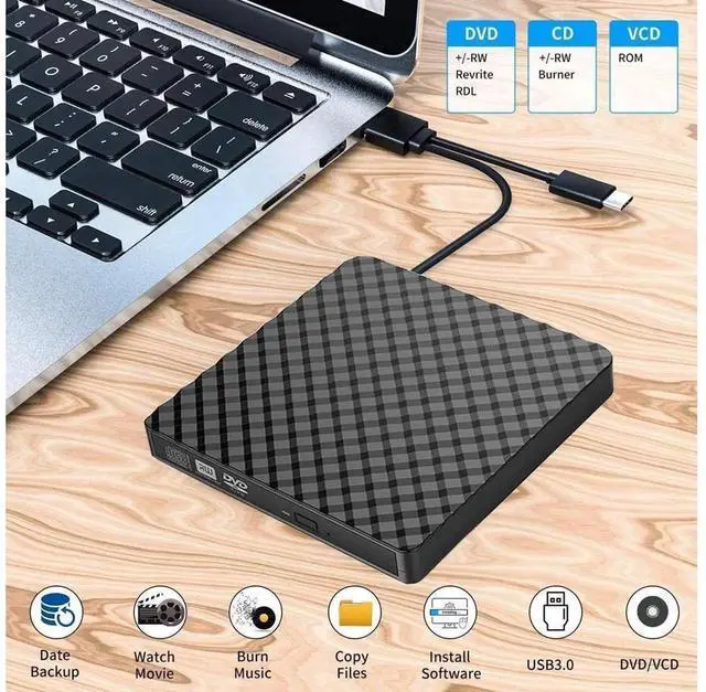 Alt view image 7 of 7 - USB 3.0 Type-C External CD DVD +/-RW Drive, Portable Optical CD ROM Reader Writer Burner, Plug and Play DVD Player Compatible with Laptop, Desktop PC, Windows, Linux and Mac OS System