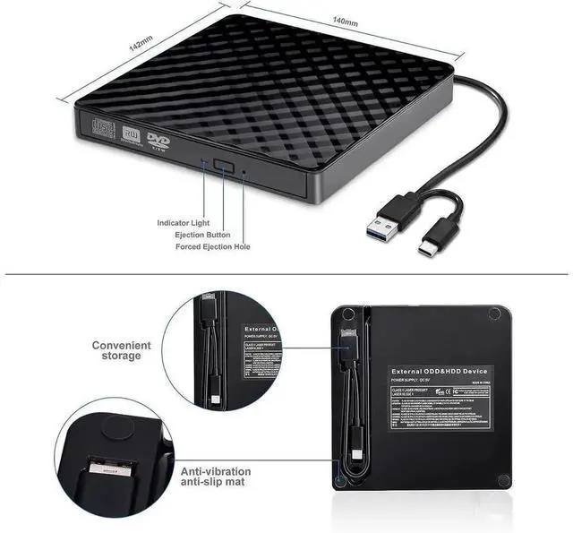 Alt view image 6 of 7 - USB 3.0 Type-C External CD DVD +/-RW Drive, Portable Optical CD ROM Reader Writer Burner, Plug and Play DVD Player Compatible with Laptop, Desktop PC, Windows, Linux and Mac OS System
