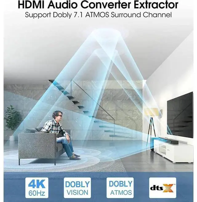 Alt view image 5 of 7 - 4K@60Hz HDMI 2.0b 4x1 Switch with IR Remote Control, 4 In 1 Out HDMI Selector Box with 7.1 Atmos Audio Extractor, Supports Optical 5.1CH and 3.5mm Jack Audio Output for Game Consoles PC Blu-ray Player