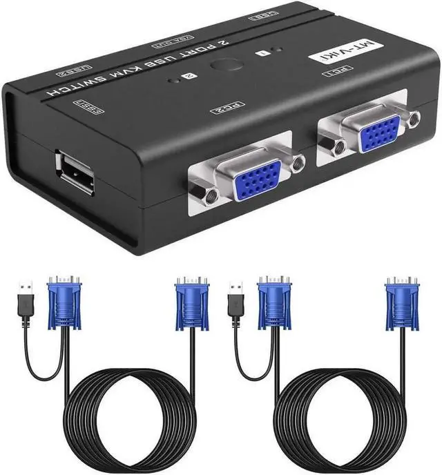Alt view image 5 of 6 - 2 Port USB VGA KVM Switch with Attached Cables and 3 Built-in USB Hubs, 260KL 1080P VGA KVM Switcher for 2 PCs Sharing One Monitor, Keyboard, Mouse, USB Flash Drive and Printer