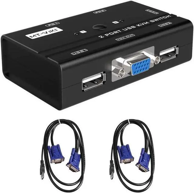Alt view image 3 of 6 - 2 Port USB VGA KVM Switch with Attached Cables and 3 Built-in USB Hubs, 260KL 1080P VGA KVM Switcher for 2 PCs Sharing One Monitor, Keyboard, Mouse, USB Flash Drive and Printer
