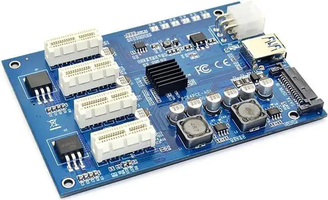 Main image of PCI-E X1 to 4 PCI-E X16 Expansion Riser Card, 1 to 4 Port PCI Express Switch Multiplier Hub with 6Pin SATA Power Supply, PCIe Splitter Adapter for BTC Mining Rig GPU Expansion