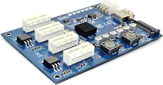 Alt view image 5 of 7 - PCI-E X1 to 4 PCI-E X16 Expansion Riser Card, 1 to 4 Port PCI Express Switch Multiplier Hub with 6Pin SATA Power Supply, PCIe Splitter Adapter for BTC Mining Rig GPU Expansion