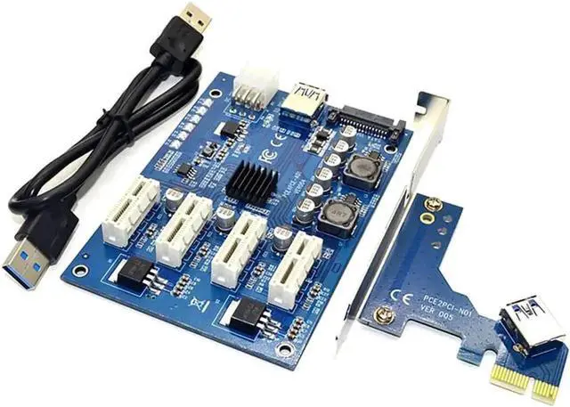 Alt view image 7 of 7 - PCI-E X1 to 4 PCI-E X16 Expansion Riser Card, 1 to 4 Port PCI Express Switch Multiplier Hub with 6Pin SATA Power Supply, PCIe Splitter Adapter for BTC Mining Rig GPU Expansion