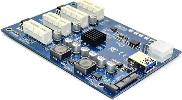 Alt view image 6 of 7 - PCI-E X1 to 4 PCI-E X16 Expansion Riser Card, 1 to 4 Port PCI Express Switch Multiplier Hub with 6Pin SATA Power Supply, PCIe Splitter Adapter for BTC Mining Rig GPU Expansion