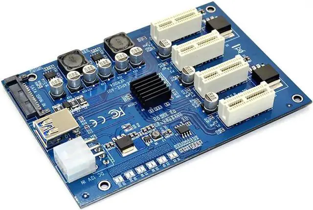 Alt view image 3 of 7 - PCI-E X1 to 4 PCI-E X16 Expansion Riser Card, 1 to 4 Port PCI Express Switch Multiplier Hub with 6Pin SATA Power Supply, PCIe Splitter Adapter for BTC Mining Rig GPU Expansion