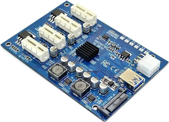 Alt view image 4 of 7 - PCI-E X1 to 4 PCI-E X16 Expansion Riser Card, 1 to 4 Port PCI Express Switch Multiplier Hub with 6Pin SATA Power Supply, PCIe Splitter Adapter for BTC Mining Rig GPU Expansion