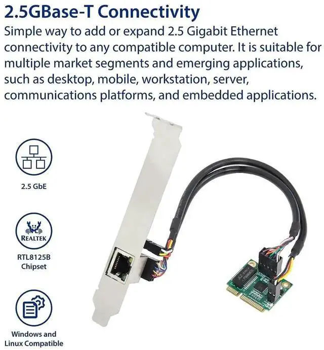 Alt view image 3 of 6 - 2.5G Gigabit Mini PCI-E Ethernet Network Card SI-MPE24073, 10/100/1000/2500Mbps RJ45 LAN Adapter, Mini PCI Express 2.5G Network Controller for Desktop PC Internal Network Upgrade
