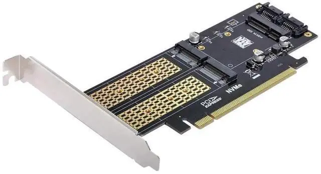 Alt view image 5 of 7 - 3 in 1 PCI-E 3.0 SSD Adapter Card, PCI Express 3.0 & Dual SATA to NGFF NVME M-Key, B/M-Key M.2 and MSATA SSD Converter Expansion Card for Desktop PC Storage Upgrade