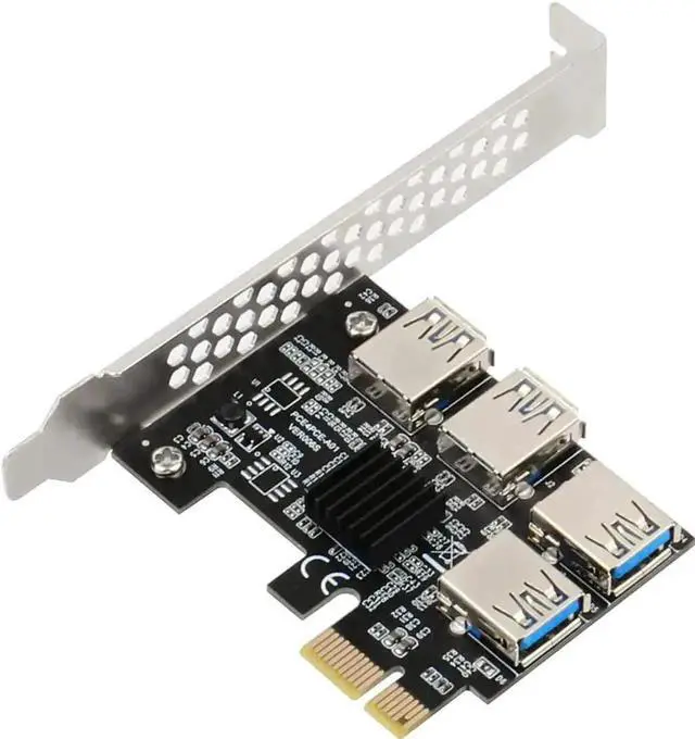 Main image of PCI-E X1 to X16 Mining Riser Card, 1 to 4 Port PCIe USB3.0 Port Multiplier Expansion Adapter, PCI Express Splitter Board for BTC Bitcoin Mining Rig Multi-GPU Expansion, Extension Cables Not Included