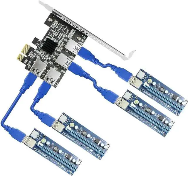 Alt view image 7 of 7 - PCI-E X1 to X16 Mining Riser Card, 1 to 4 Port PCIe USB3.0 Port Multiplier Expansion Adapter, PCI Express Splitter Board for BTC Bitcoin Mining Rig Multi-GPU Expansion, Extension Cables Not Included
