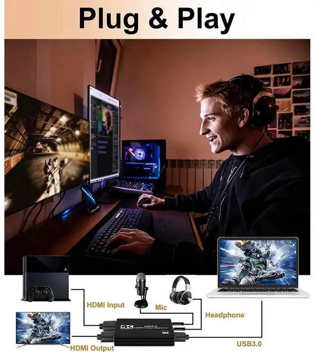Alt view image 4 of 7 - 4K HDMI Video Capture Card, HDMI to USB & Type-C Dual Interface Game Capture Adapter, Supports 1080P 60FPS Recording for Live Streaming, Video Recording, Screen Sharing, Compatible with PC, PS4, Xbox,