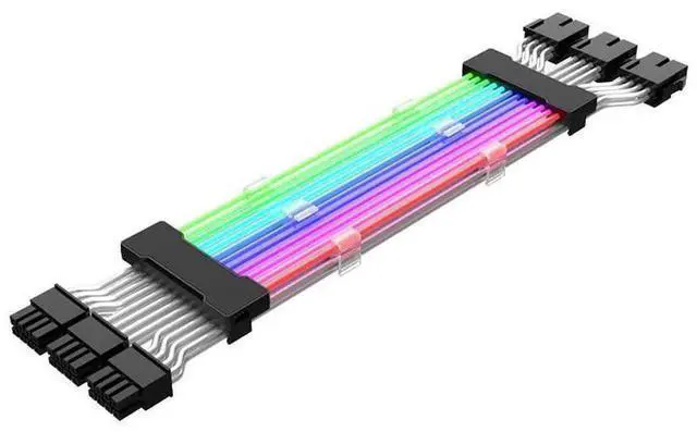 Alt view image 5 of 5 - 0.98FT ARGB 5V RGB Dual 8Pin PSU Extension Cable, 2 PCI-E 6+2Pin GPU Power Extension Cord, Synchronizable Rainbow Light Strip, ATX Graphics Card Power Cable for PC Chassis Mod Decoration