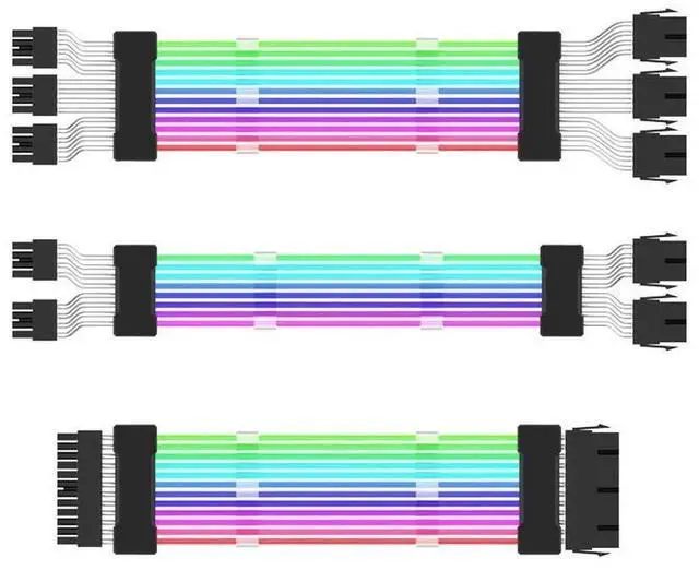 Alt view image 2 of 5 - 0.98FT ARGB 5V RGB Dual 8Pin PSU Extension Cable, 2 PCI-E 6+2Pin GPU Power Extension Cord, Synchronizable Rainbow Light Strip, ATX Graphics Card Power Cable for PC Chassis Mod Decoration