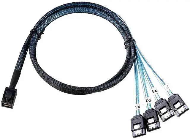 Alt view image 3 of 5 - 2Pack 1M SFF-8643 Mini SAS HD to 4 SATA Forward Breakout Cable 3.3FT Internal SFF8643 Host Controller Fanout Cord for Server RAID HBA Card SATA HDD SSD Storage Expansion Connection