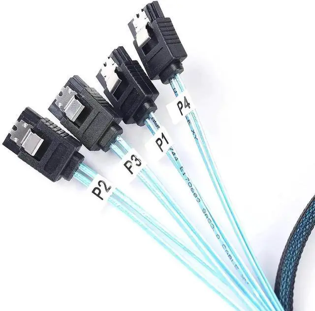 Alt view image 2 of 5 - 2Pack 1M SFF-8643 Mini SAS HD to 4 SATA Forward Breakout Cable 3.3FT Internal SFF8643 Host Controller Fanout Cord for Server RAID HBA Card SATA HDD SSD Storage Expansion Connection
