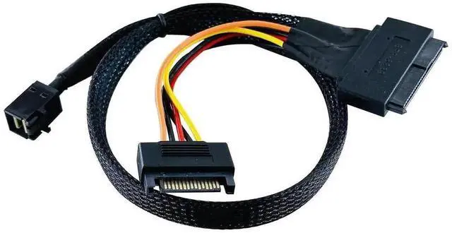 Main image of 80CM SFF-8643 Mini SAS HD to SFF-8639 U.2 NVMe SSD Cable with 15Pin SATA Power Supply PCIe 3.0 4.0 X4 High Speed Internal Server Storage Cord for RAID HBA Controller NAS Workstation Hard Drive Expansi