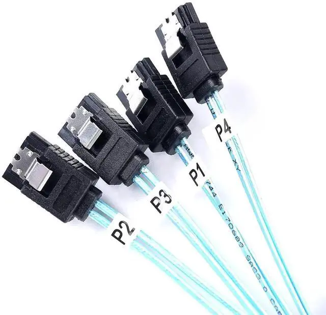 Alt view image 5 of 6 - 2 Pack 1M SFF-8087 Mini SAS to 4 SATA Forward Breakout Cable 3.3FT Internal Fanout Cord Mini SAS SFF8087 RAID HBA Controller to SATA HDD SSD Storage Expansion Wire for Server NAS Workstation Disk Arra