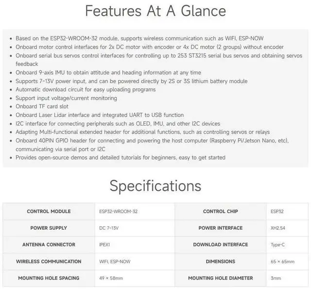 Alt view image 4 of 4 - ESP32 Based Multi-Functional Robot General Driver Control Board Compatible with Raspberry Pi & Jetson Nano Mainboard Wireless Controller Module with WiFi ESP-Now Communication for Smart Robot Car Mech