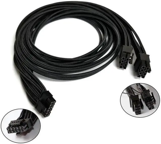 Alt view image 2 of 3 - 24 Inch PCIe 5.0 12VHPWR 16Pin GPU Power Cable Dual CPU 8Pin to 12+4 Modular PSU Cord 600W for RTX 3090Ti 4080 4090, Fits ASUS Seasonic Phanteks Revolt Power Supply