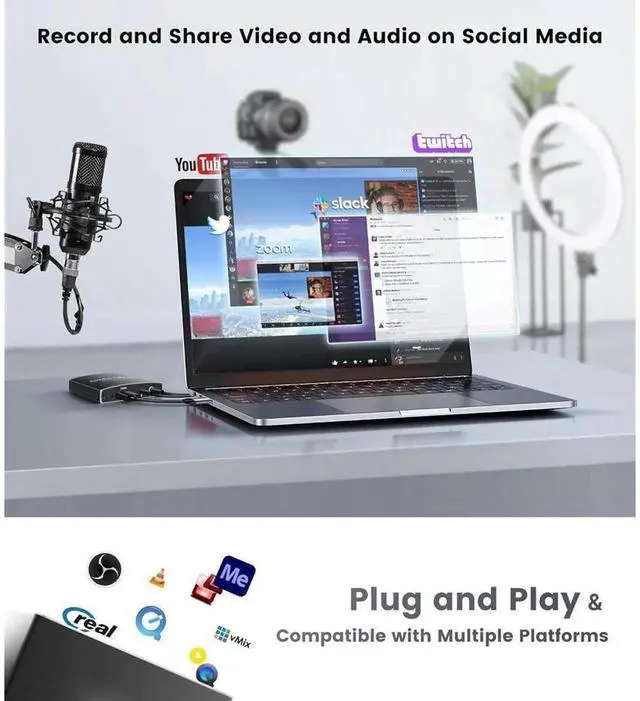 Alt view image 2 of 7 - USB 3.0 4K 60Hz HDMI Video Audio Capture Card with 4K Loopout 1080P 60FPS Game Recording Adapter for Live Streaming Compatible with PS5 Nintendo Switch Camera PC OBS Studio Broadcast Equipment