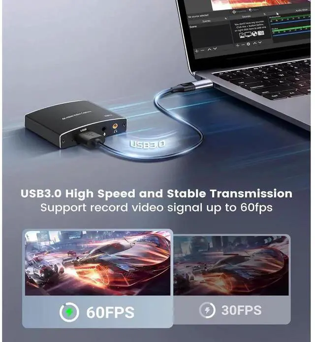 Alt view image 4 of 7 - USB 3.0 4K 60Hz HDMI Video Audio Capture Card with 4K Loopout 1080P 60FPS Game Recording Adapter for Live Streaming Compatible with PS5 Nintendo Switch Camera PC OBS Studio Broadcast Equipment