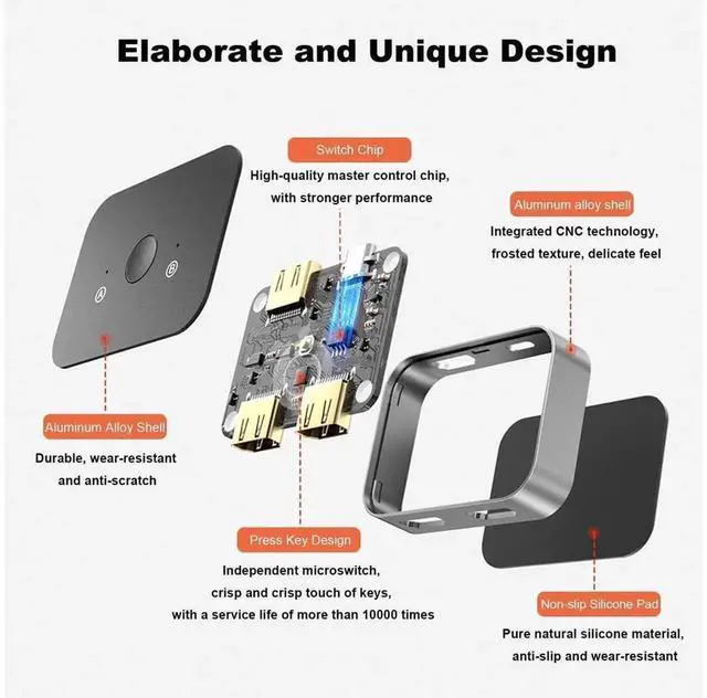 Alt view image 6 of 7 - 2 Port Bi-Directional HDMI 2.1 Switch Aluminum Alloy Housing 2 In 1 Out 8K@60Hz 4K@120Hz Switcher Splitter Compatible with PS5 Xbox Fire TV Stick Roku Blu-ray Player Game Console HDTV Monitor Projecto